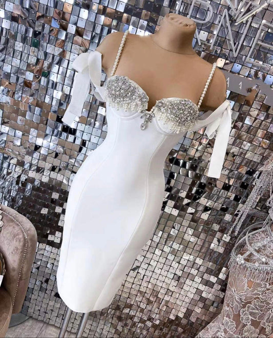 Pearl Diamond Bandage Dress white