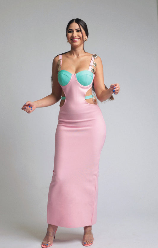 Callie Dress Pink and Green