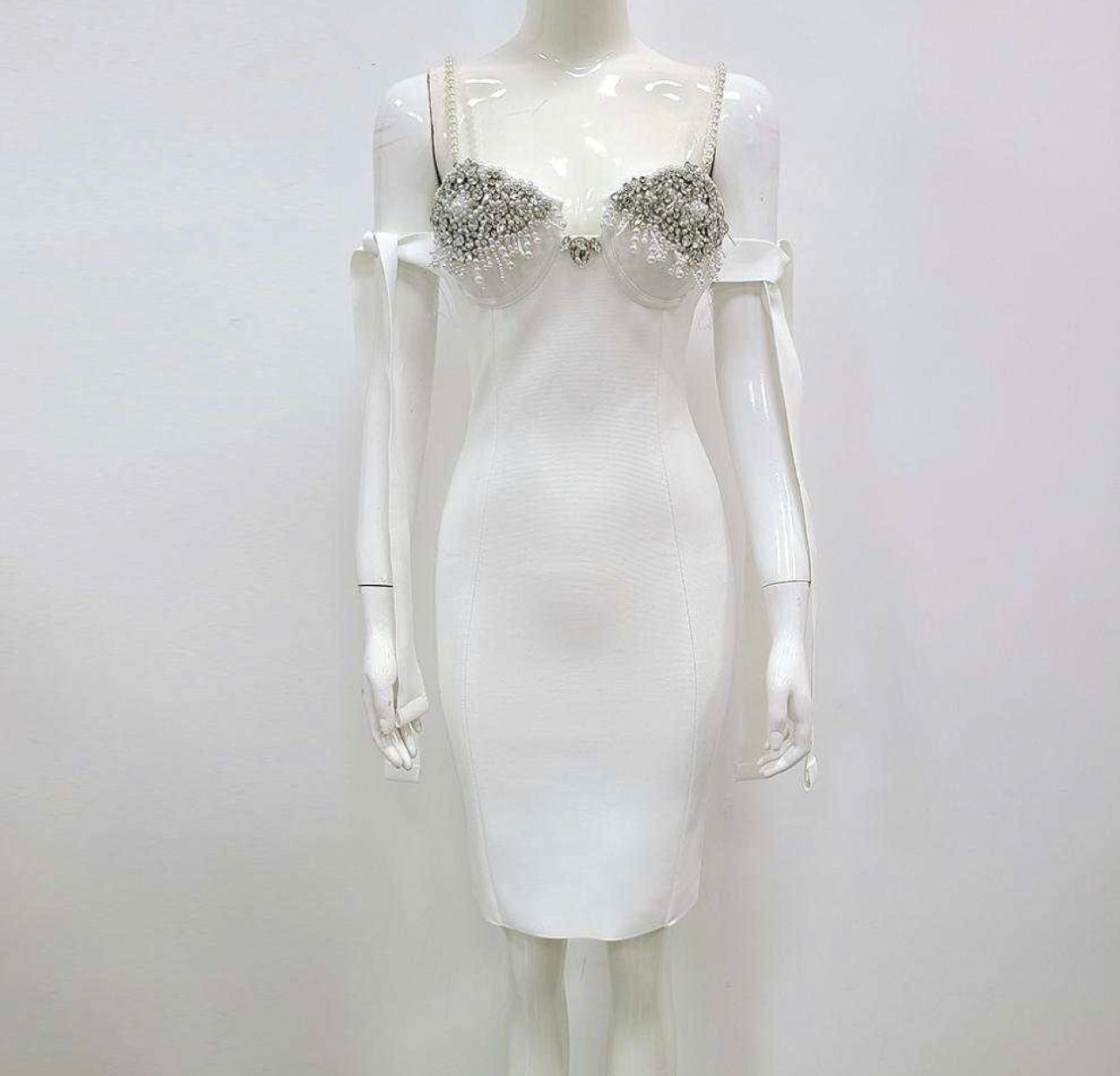 Pearl Diamond Bandage Dress white