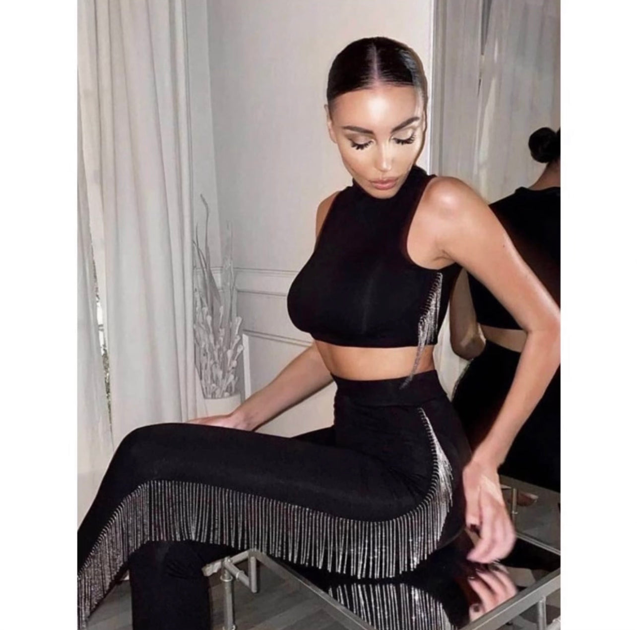 Black Diamante Fringe set